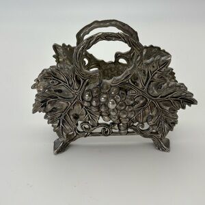 Elegant Vintage Silver Tone Leaf and Grape Design Silverware Holder